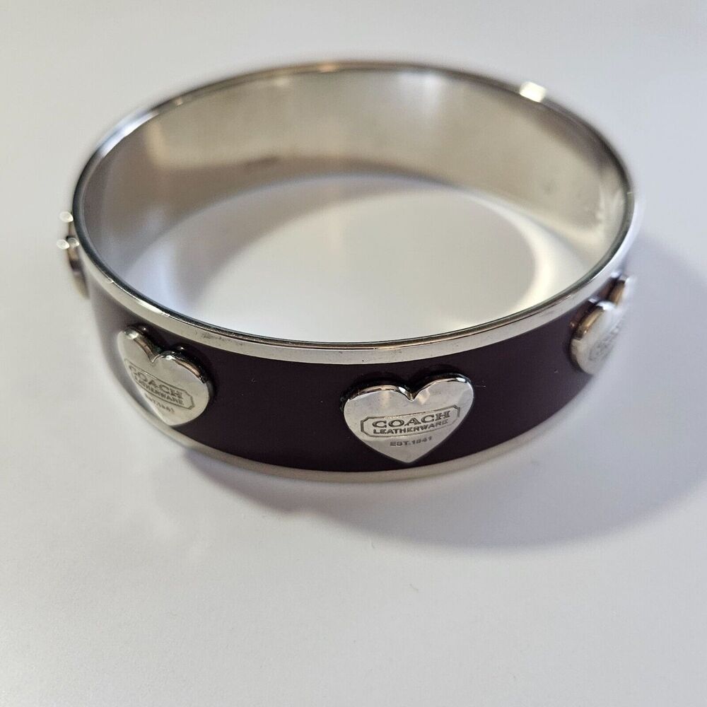 Coach silver tone and burgundy bangle bracelet 7.75"